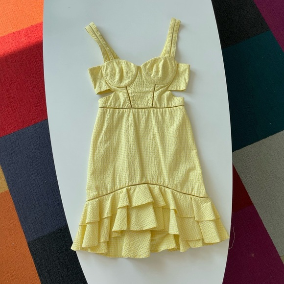 Jonathan Simkhai Womens 8 Yellow Gingham Cutout Ruffled Mini Dress Summer - Picture 4 of 9